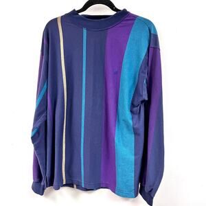 Men's Knights of Round Table Mock Neck Long Sleeve Striped Tee 90's LG